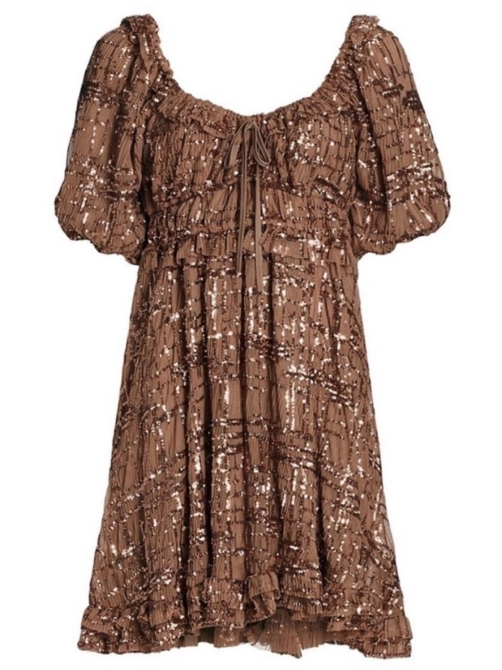 EN SAISON | Sequin Embellished scoop neck Mini Dress party holiday, brown size S